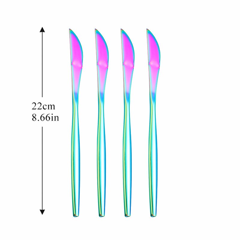 4Pcs Cutlery Dinnerware Set Stainless Steel Dinner Knife Cutlery Set Kitchen Complete Dinner Knife Tableware Set Golden Cutlery: rainbow 4pcs