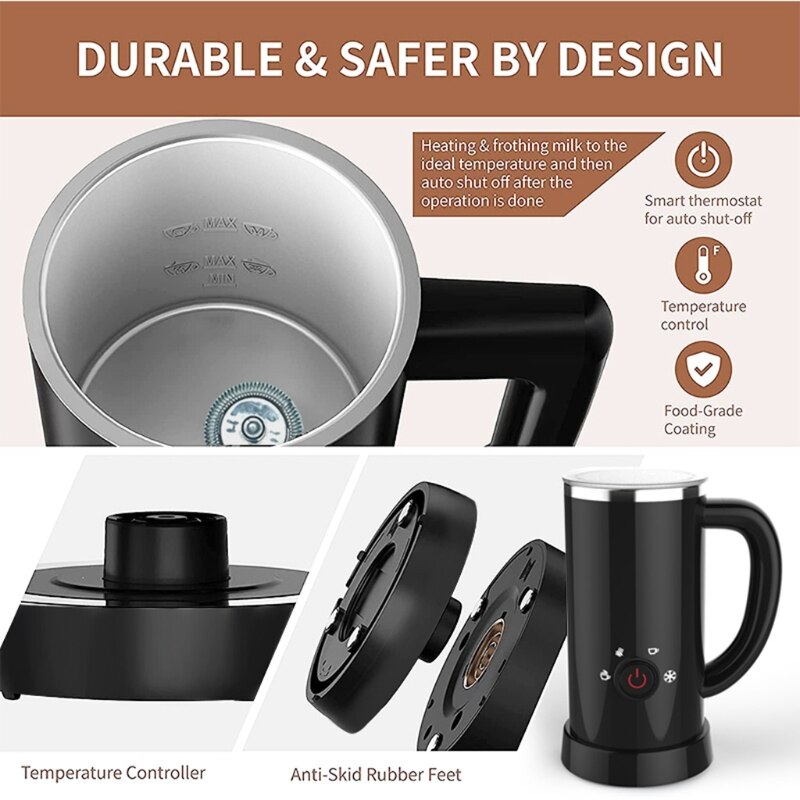 Stainless Steel Milk Frother Electric Heater Automatic 4-in-1 Milk Steamer for Coffee Latte Chocolate Milk Warmer
