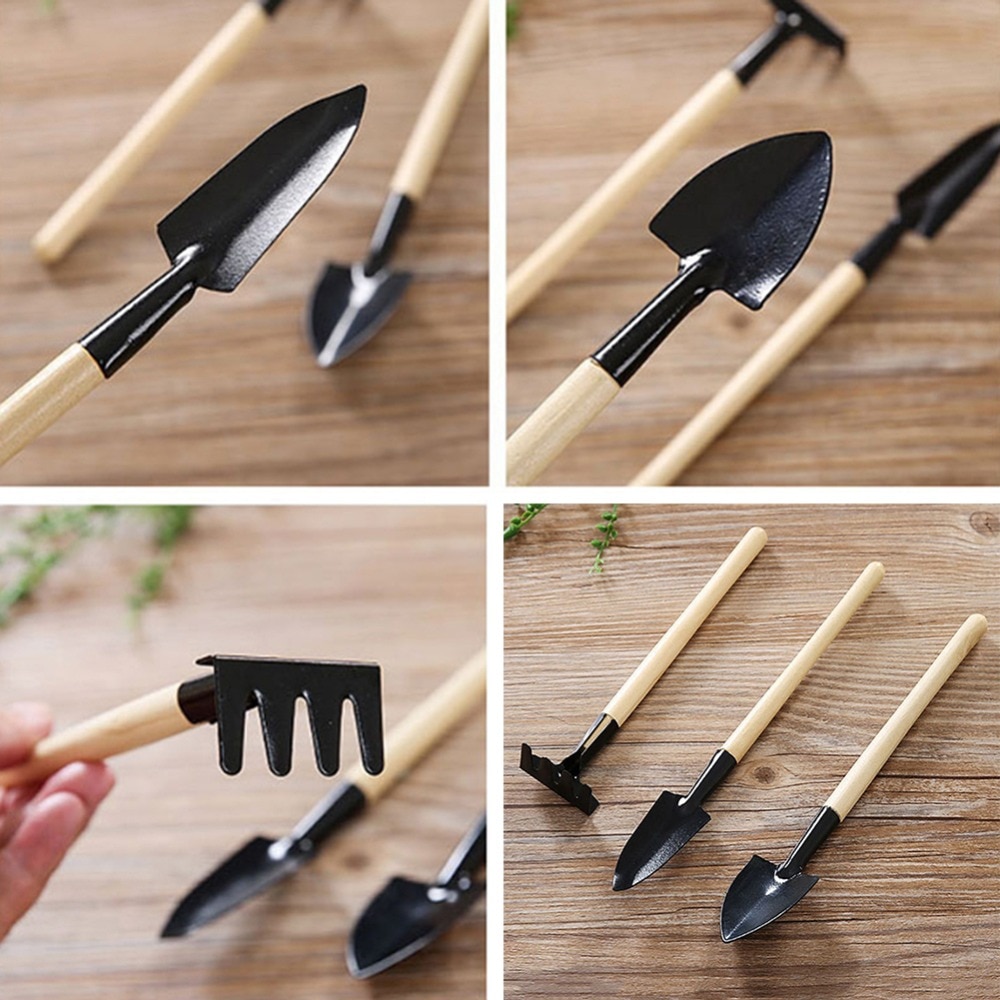 3 Pcs Garden Hand Trowel Shovel Spade Digging Gardening Tool with Wooden Handle