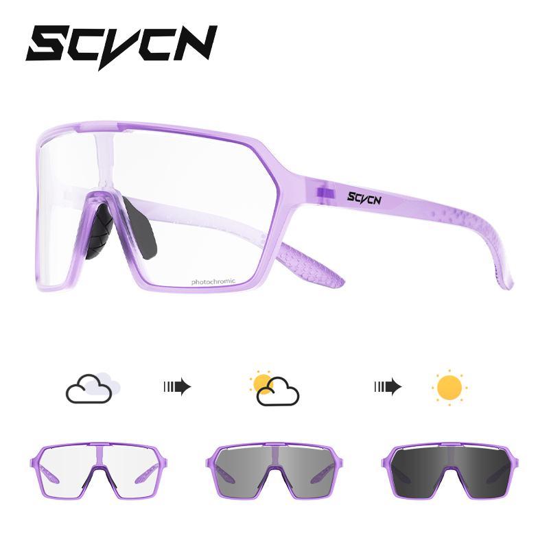 SCVCN Photochromic Cycling Sunglasses Outdoor Cycling Road Mountain Bike Glasses Men and Women Casual Hiking Windproof Glasses: plum