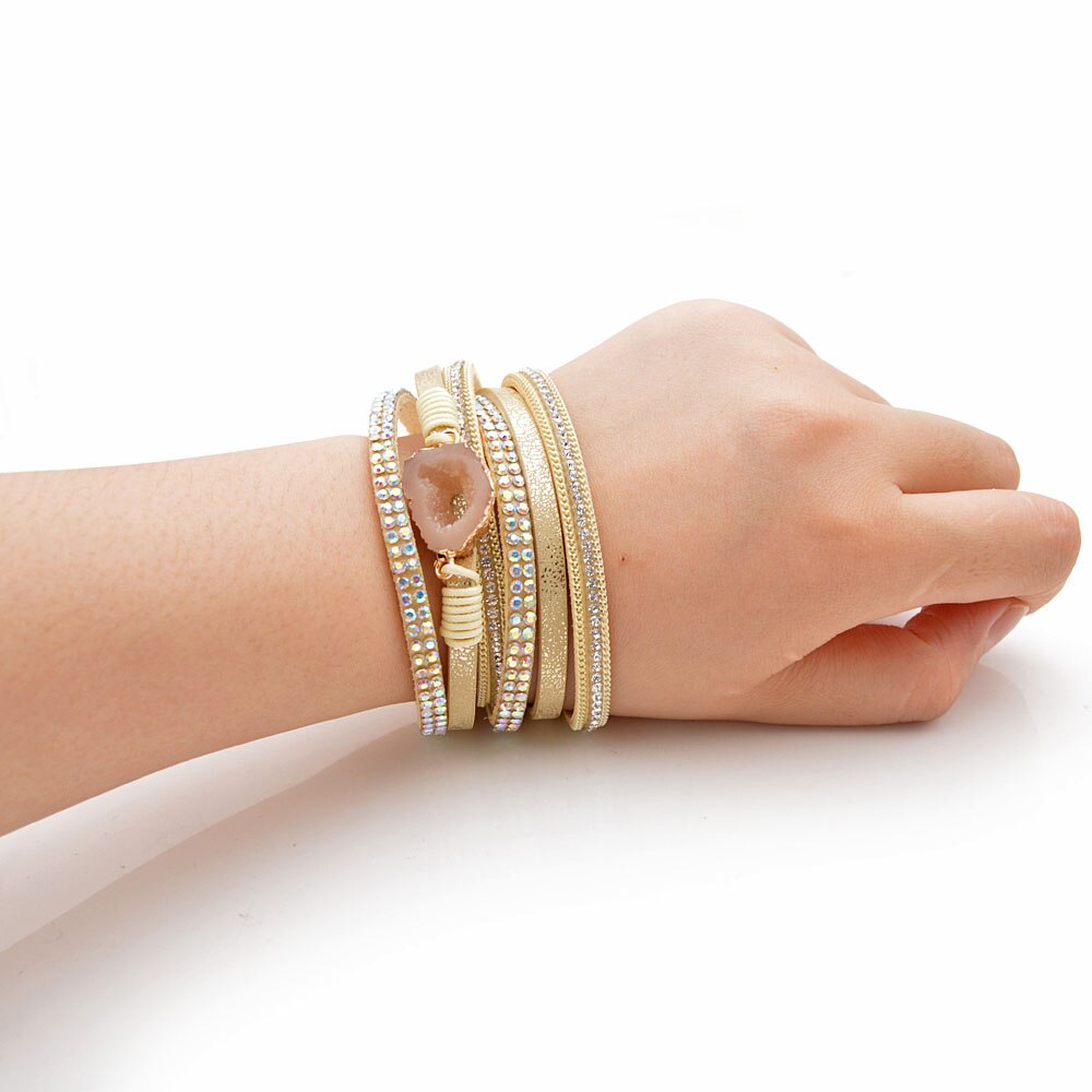 Cindy xiang 3 cores moda natural pedra pulseiras de couro para mulheres e homens unissex manguito pulseiras longo torcido braceletes verão