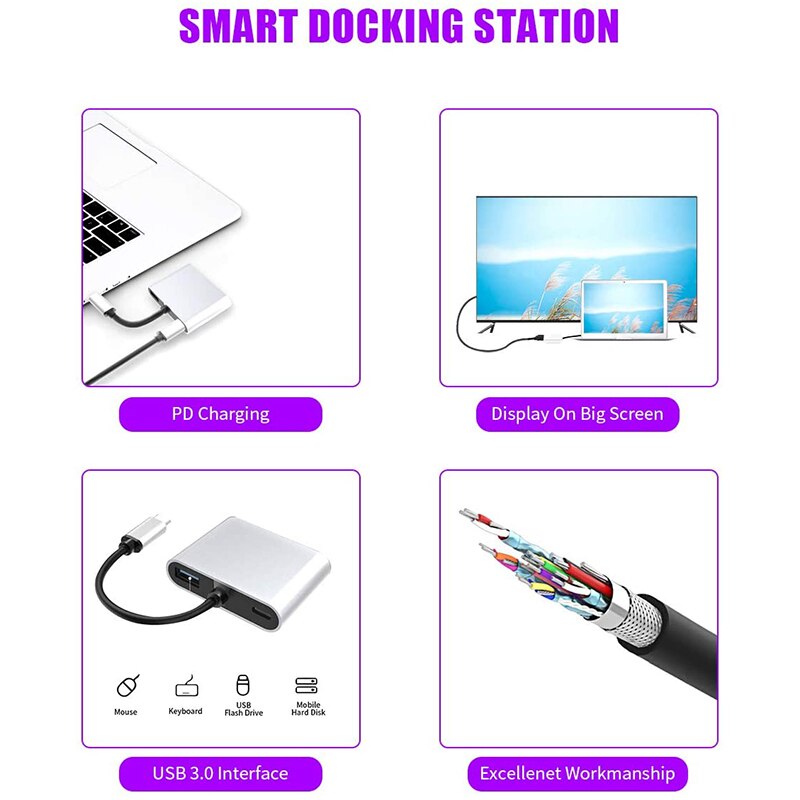 USB C Hub with Type C 4 in 1 USB Hub, Dual Screen Display, 4K HDMI/HDTV, VGA Adapter and USB 3.0 Charging for HP Laptop