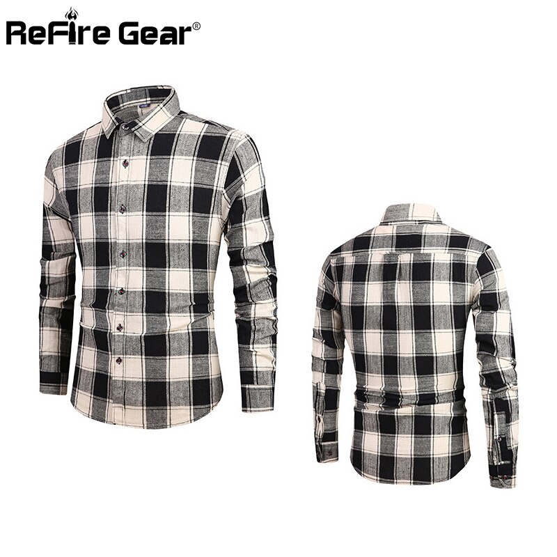 Refire varusteet miehet kevät rento ruudullinen paita slim fit tyylit puuvilla pitkähihaiset paidat miesten pehmeät mukavat ruutuvaatteet