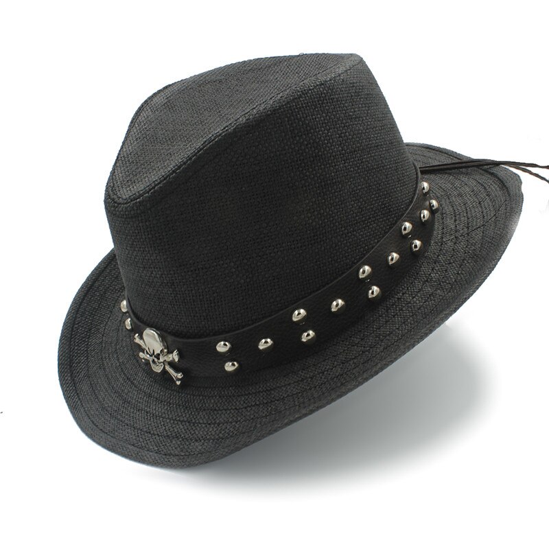 Men Straw Western Cowboy Hat With Roll Up Brim Summer Gentleman Cow Sombrero Cap With Belt