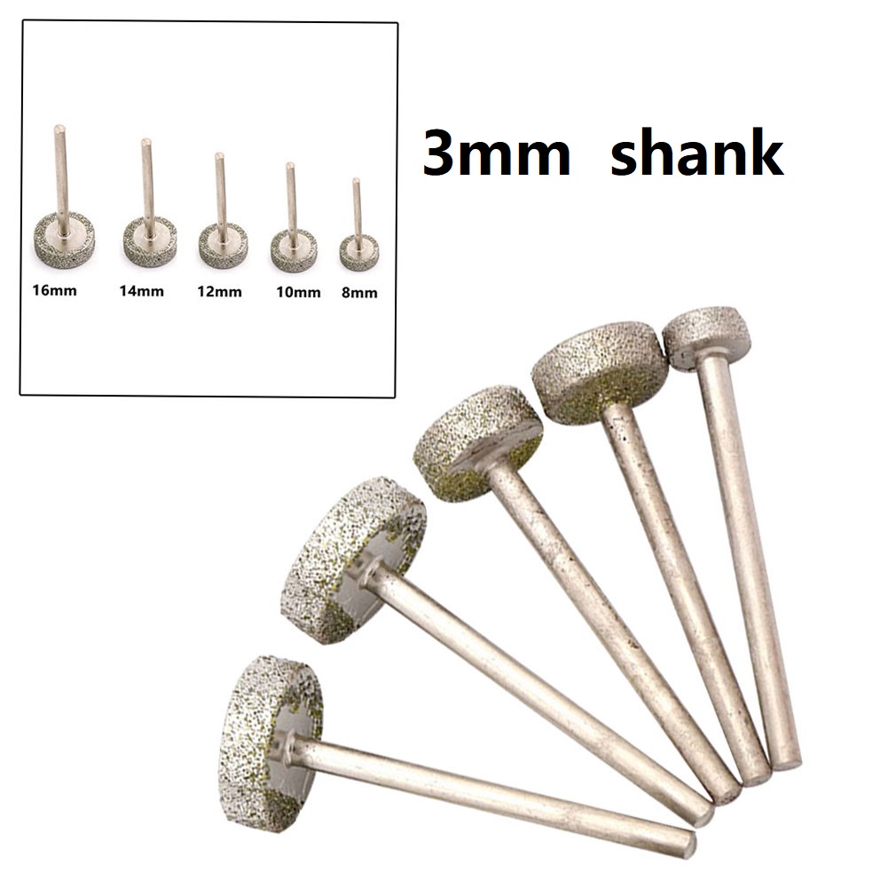 Cylinder roterende diamantkværnbor 8/10/12/14mm slibehoveder 3mm skaft til jadeglasudskæring gravering slibeværktøj