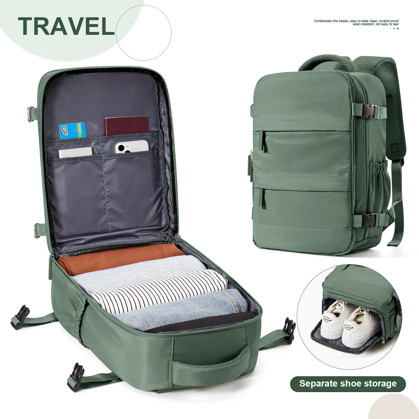 Ryanair mochila 40x20x25 cabine saco de viagem mochila para homens mulheres bagagem de mão lazer portátil mochila para viaje cabina: Verde exército