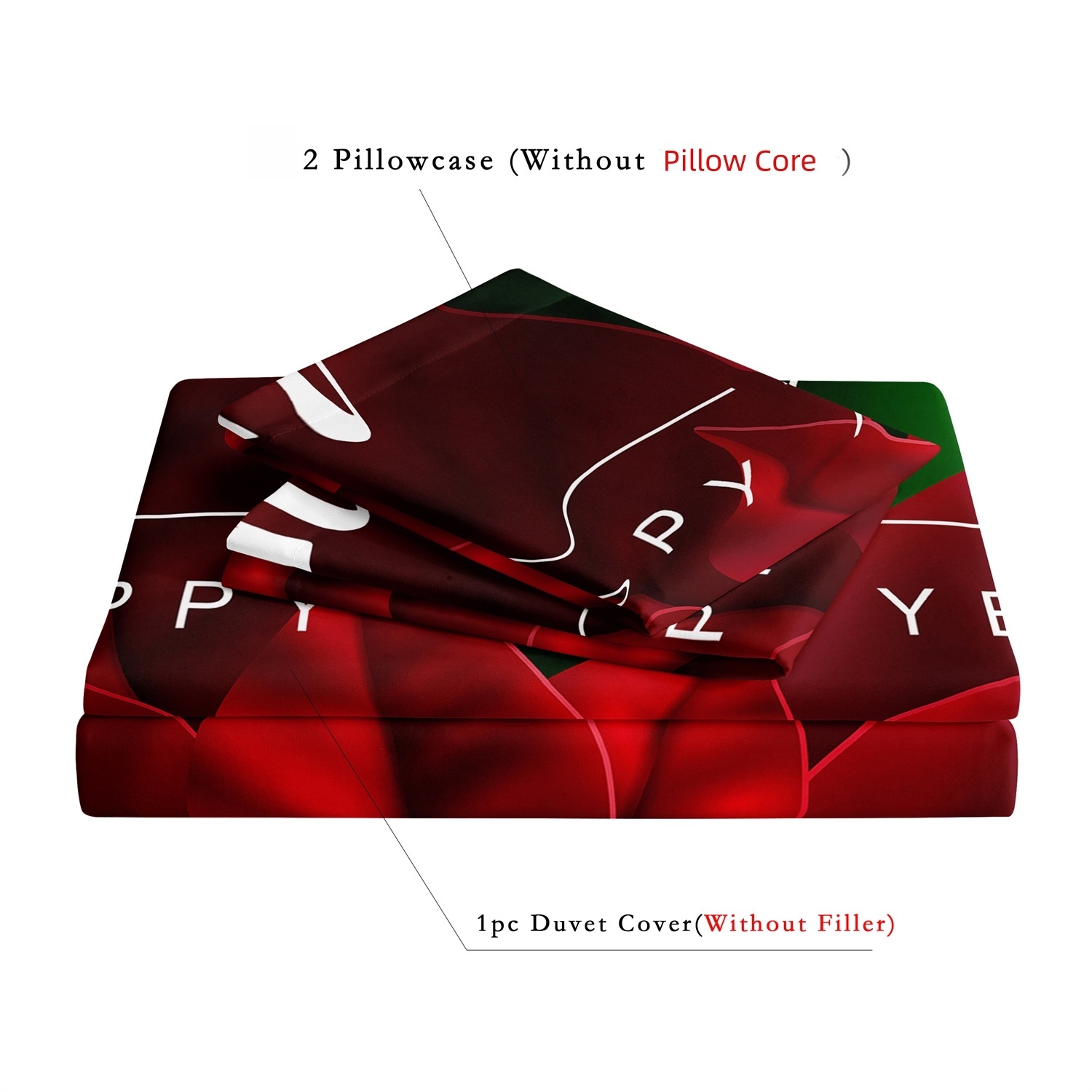 3 stuks kerst poinsettia dekbedovertrek, vakantiebeddengoed met rode bloemen, perfect kerstcadeau (1 * dekbedovertrek + 2 * kussensloop)