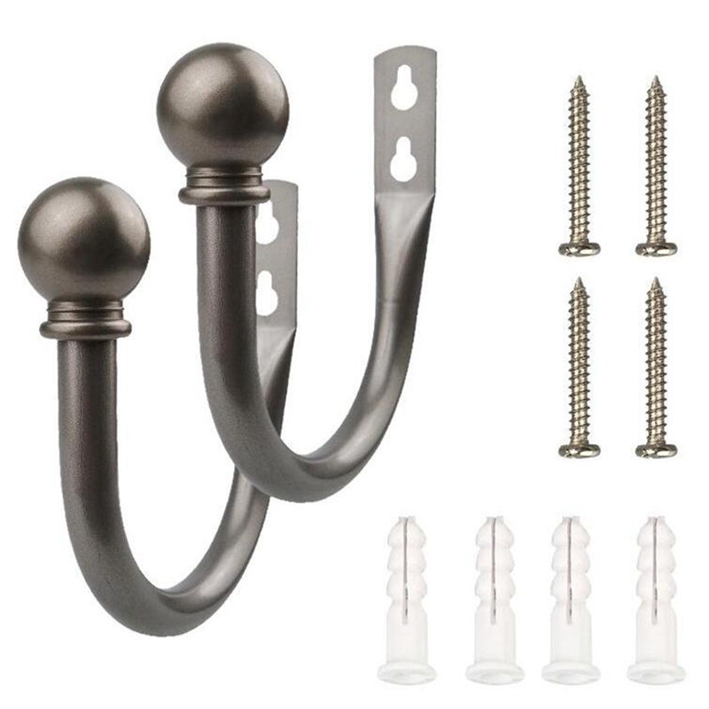 2 Pieces Curtain Frame With Screw Wall-Mounted Curtain Hook Bedroom Living Room Decorative Curtain Holder: silvergray