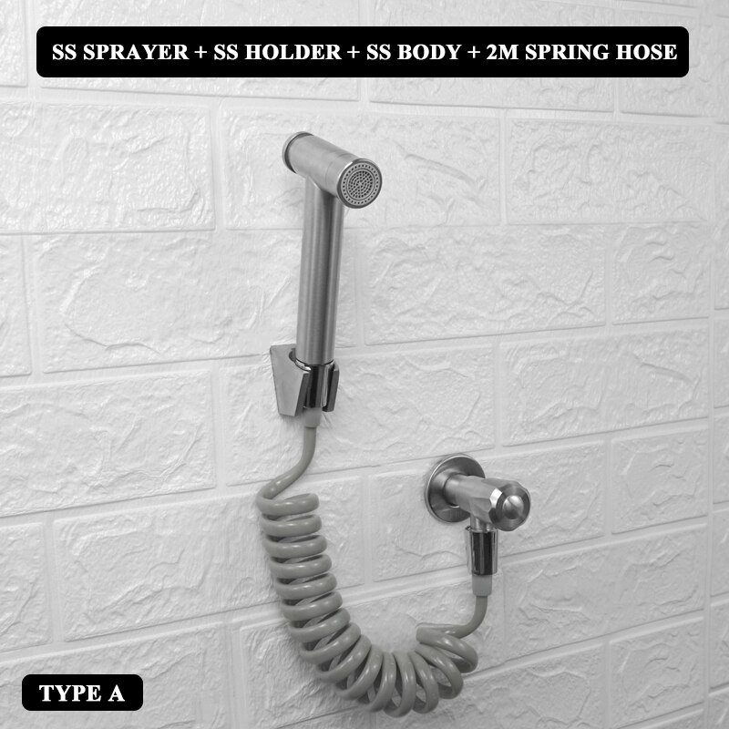 Brushed Stainless Steel Douche Kit Double Spray Handheld Bidet Sprayer Toilet Bidet Faucet Shattaf Valve Jet Set Hygienic Shower: A Whole Set PVC Hose