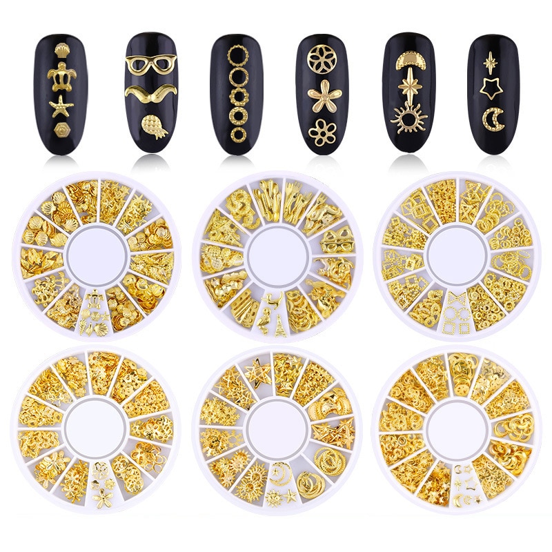 Gemengde 3D Hollow Nail Steentjes Voor Nagels Charms Metalen Vormen Geometrie Goud Tips Diy Accessoires Kristal Nail Art Decoratie