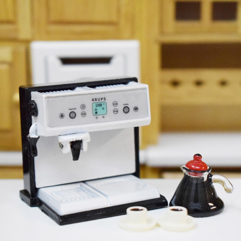 1/12 Dollhouse miniaturowa kuchnia metalowy ekspres robić kawy z zestaw filiżanek zagraj w akcesoria robić gotowania zabawek