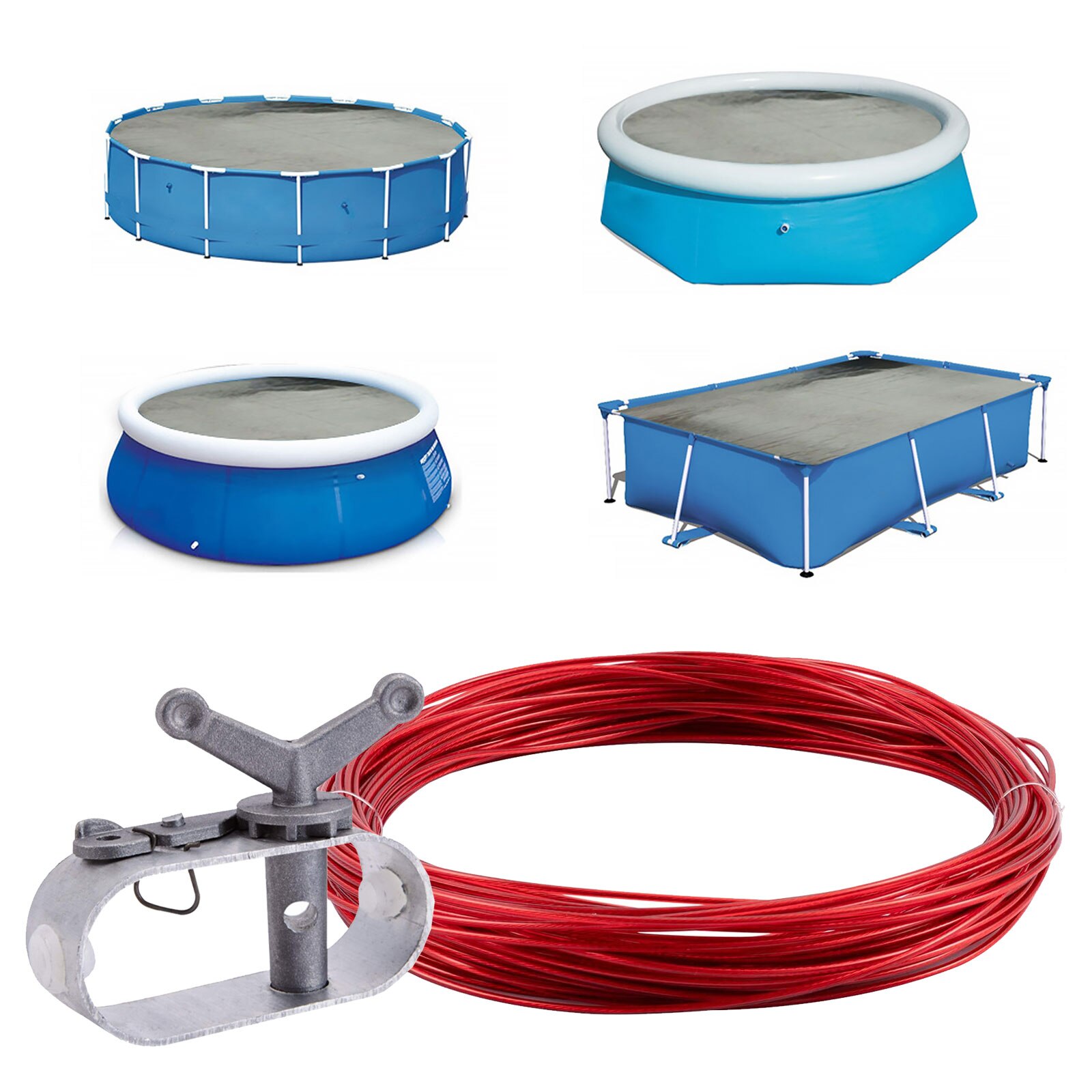 Pro Swimming Pool Cover Cable Winch Kit 100ft for Above Ground Swimming Pool Cover Plastic-coated Wire Fastener
