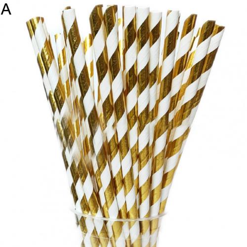 25Pcs/Bag Paper Drinking Straw Wide Application Disposable Stylish Stripe Pattern Water Straw for Home: Yellow 1