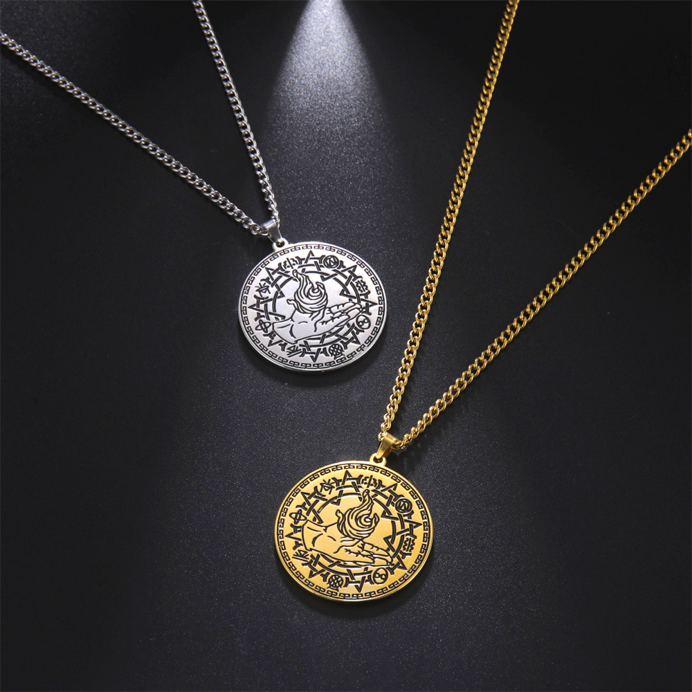 EUEAVAN Magia alchimia fuoco simbolo collana con ciondolo collane con ottogramma geometrico sacro in acciaio inossidabile per gioielli con amuleto da uomo