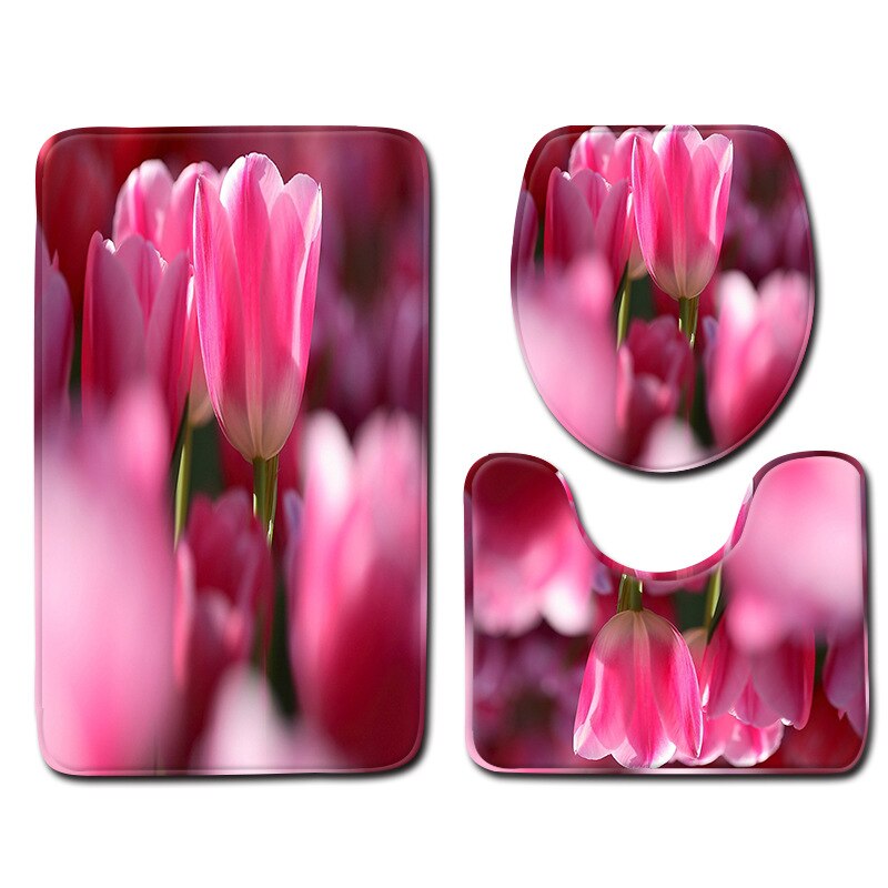 Rose Gedrukt Badmat Voor Bad Tapijt In De Badkamer Thuis Decoratie Mat Toilet Seat Cover Mat Microfiber Douche Vloer mat Set: 3PCS8 / Large 3PCS