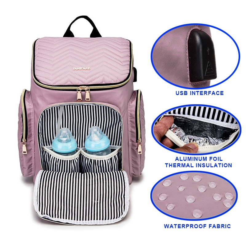 Baby Diaper Bag Backpack Stroller Bags Waterproof Women Maternity Quilted Embroidery Travel Nursing Nappy Handbag