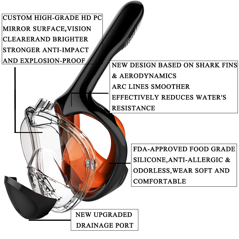 2019 Pieno Viso Lo Snorkeling Maschere Panoramica 180 Vista Anti-nebbia Anti-Perdita di Nuoto Scuba Subacquea Maschera Subacquea Compatibile nuovo di sicurezza