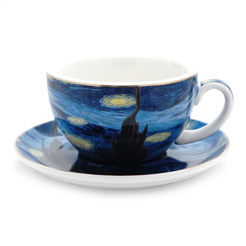 Blue Tea Cups and Saucer Sets Ceramic European Coffee Cup Porcelain Small Tea Cups Eco Friendly Kubek Dinnerware Sets AC50BD: Style-300ml