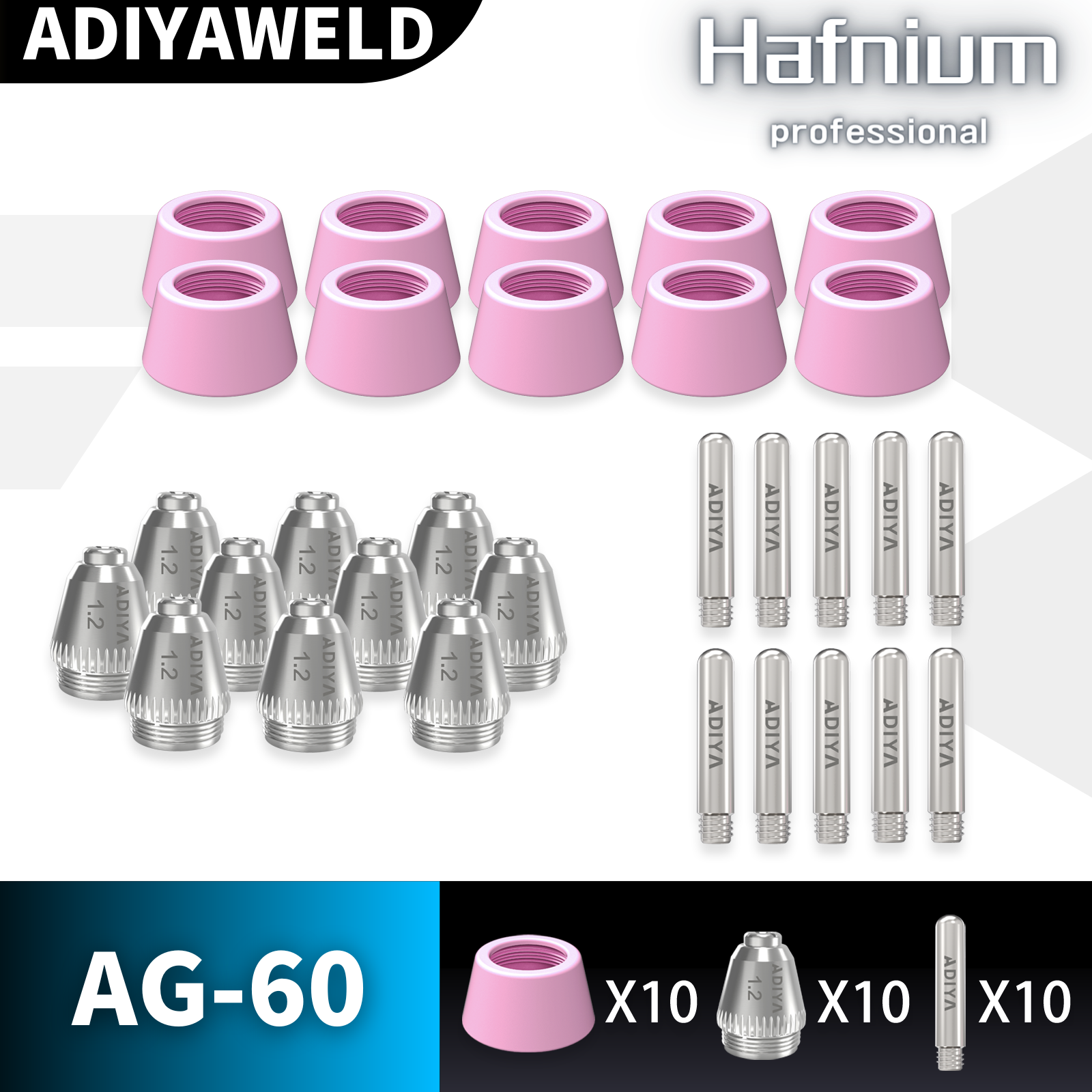 ADIYAWELD 30/60/90PCS AG60 SG-55 Plasma Cutter Cutting Torch Tip Nozzles Cups Electrodes Consumables Kits: SKY BLUE