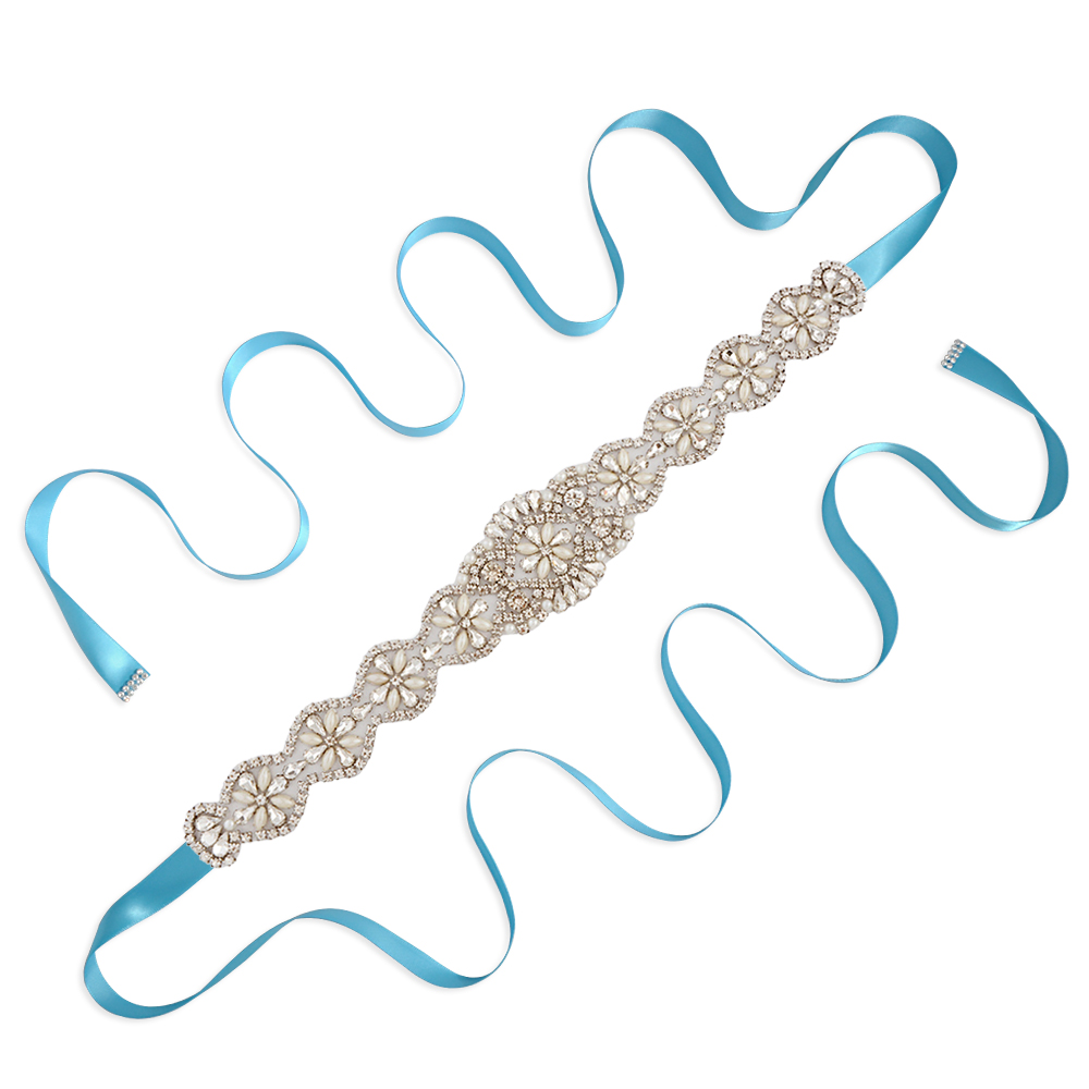 TRiXY S161-G Goldene Braut Gürtel für Frauen Strass Gürtel Braut Gürtel Hochzeit Schärpe Gürtel Gold Strass Applikationen: Blau