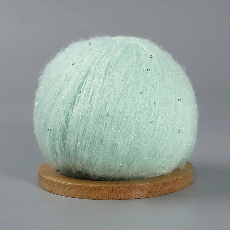 50 g Spitzen-Mohairgarn mit Pailletten, Häkel-Strickgarn mit Lurex, modische Baby-weiche zur Seite fahren-Schal-Nadelgarn mit Schlaufen: Silber