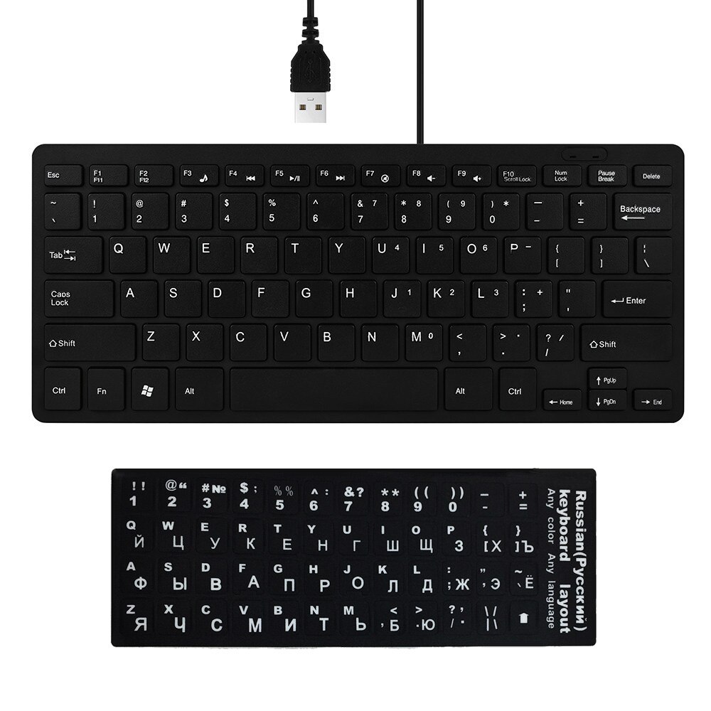 Bedraad Toetsenbord Ultra Dunne Rustige Kleine Size 78 Keys Mini Multimedia Usb Toetsenbord Voor Laptop Pc Met Arabisch Russisch Hebreeuws sticker: Goud