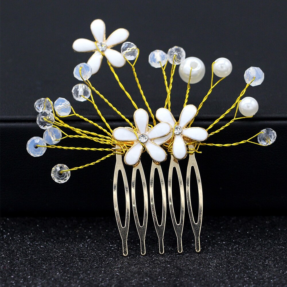 Bruid Bruiloft Handgemaakte Tiara Parel Bloem Haar kam Invoegen Haarspelden Bruiloft Bruidsmeisje Hoofdtooi Disk Haar Kam