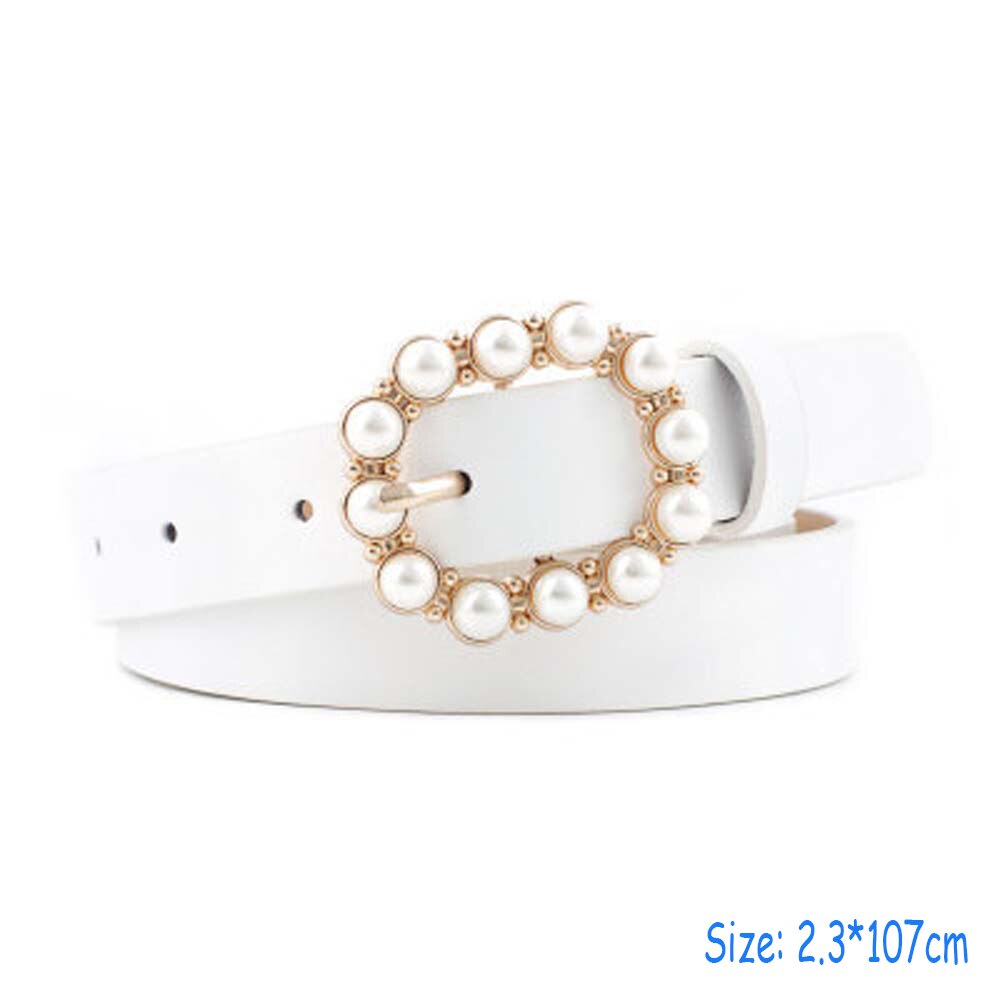 1pc Frauen Perlen Perlen O-Ring Schnalle Gürtel PU Taille Gürtel Für Dame Kleid Kleidung Zubehör Schwarz Leder luxus Bund: A