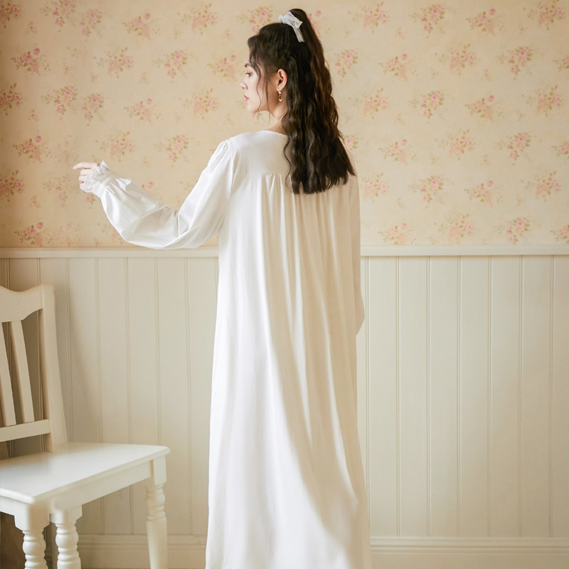 Victoriaanse Katoen Nacht Jurk Vrouwen Herfst Witte Lange Peignoir Grote Maat Vintage Robe Gown Romantische Nachtjapon Prinses Nachtkleding