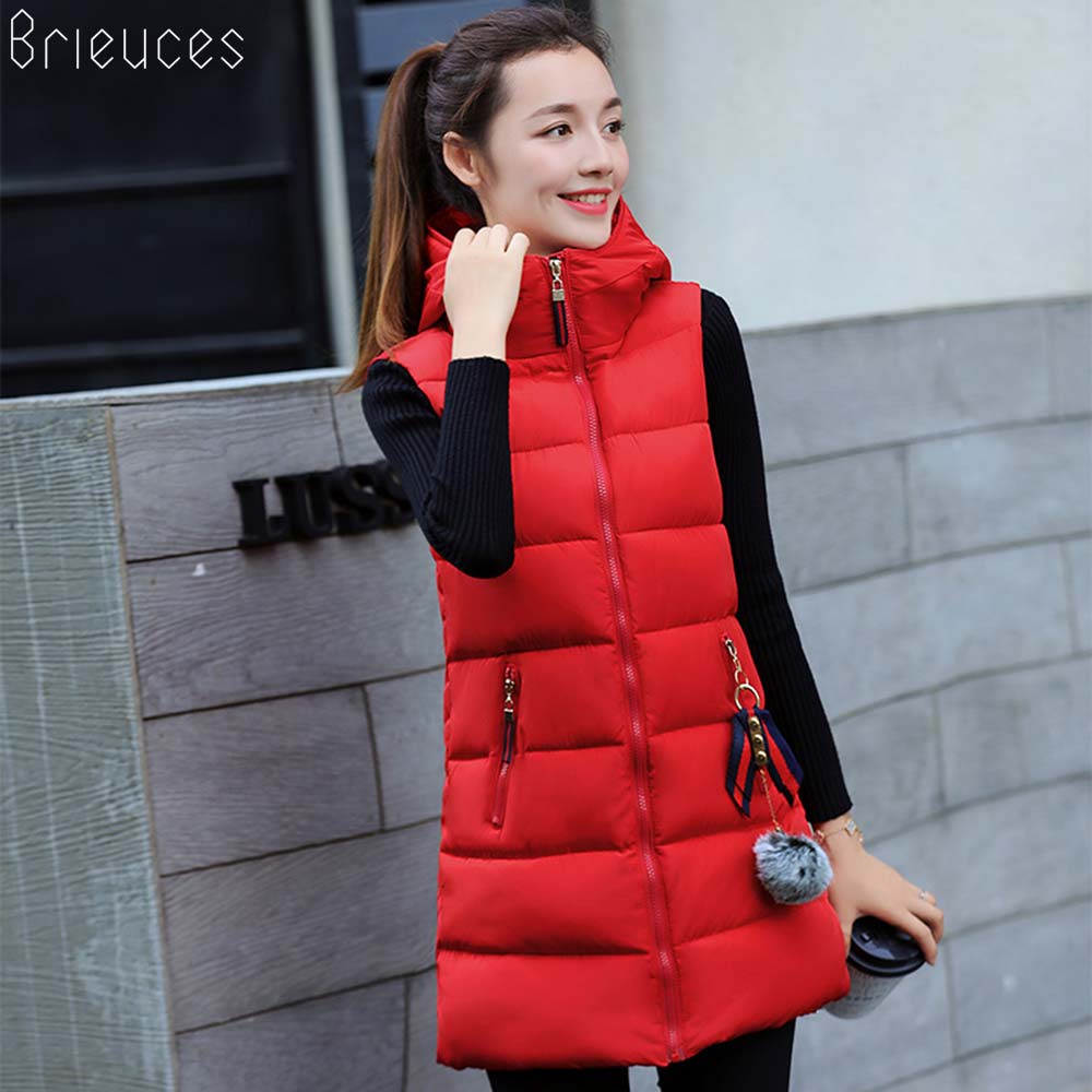 Brieuces herfst winter vest dames katoen halflang wintervest capuchon dames casual jas plus maat s -3xl