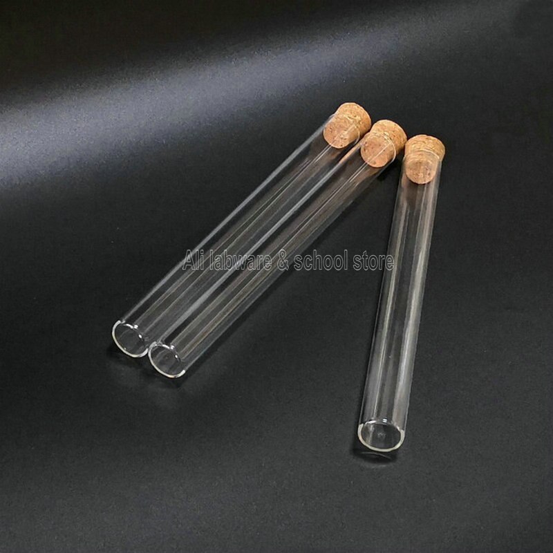 Tube à essai en verre de laboratoire avec bouchon en liège, 20x200mm, 5 pièces/lot