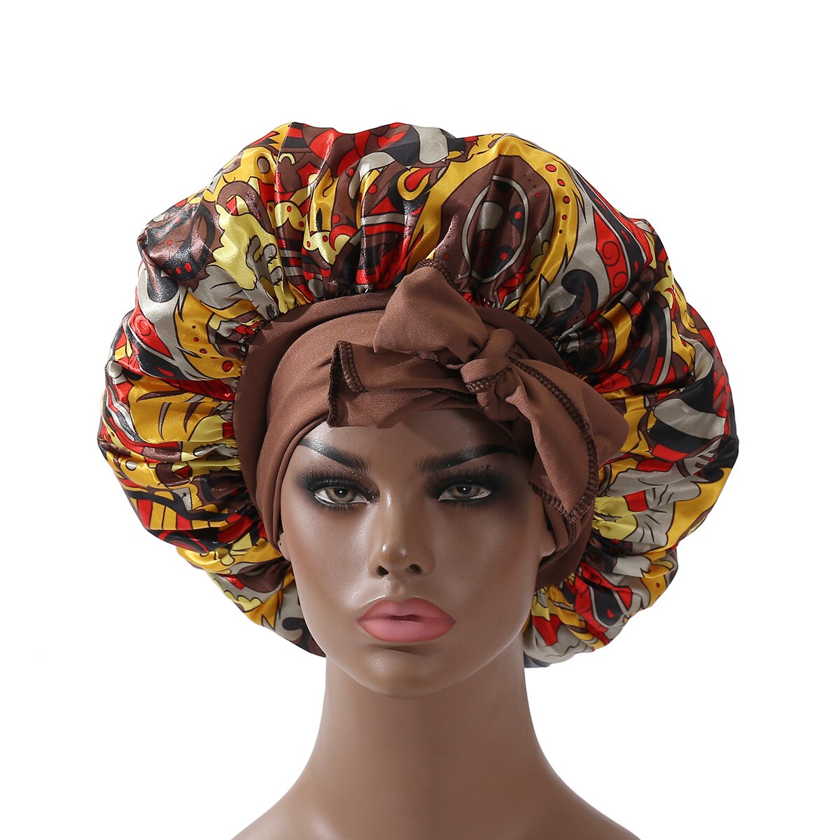 Extra Large Satin Bonnet Long Tail African Style Print Bonnets for Women Shower Cap Womans Hats Hair Bonnet for Sleeping: Dark Grey