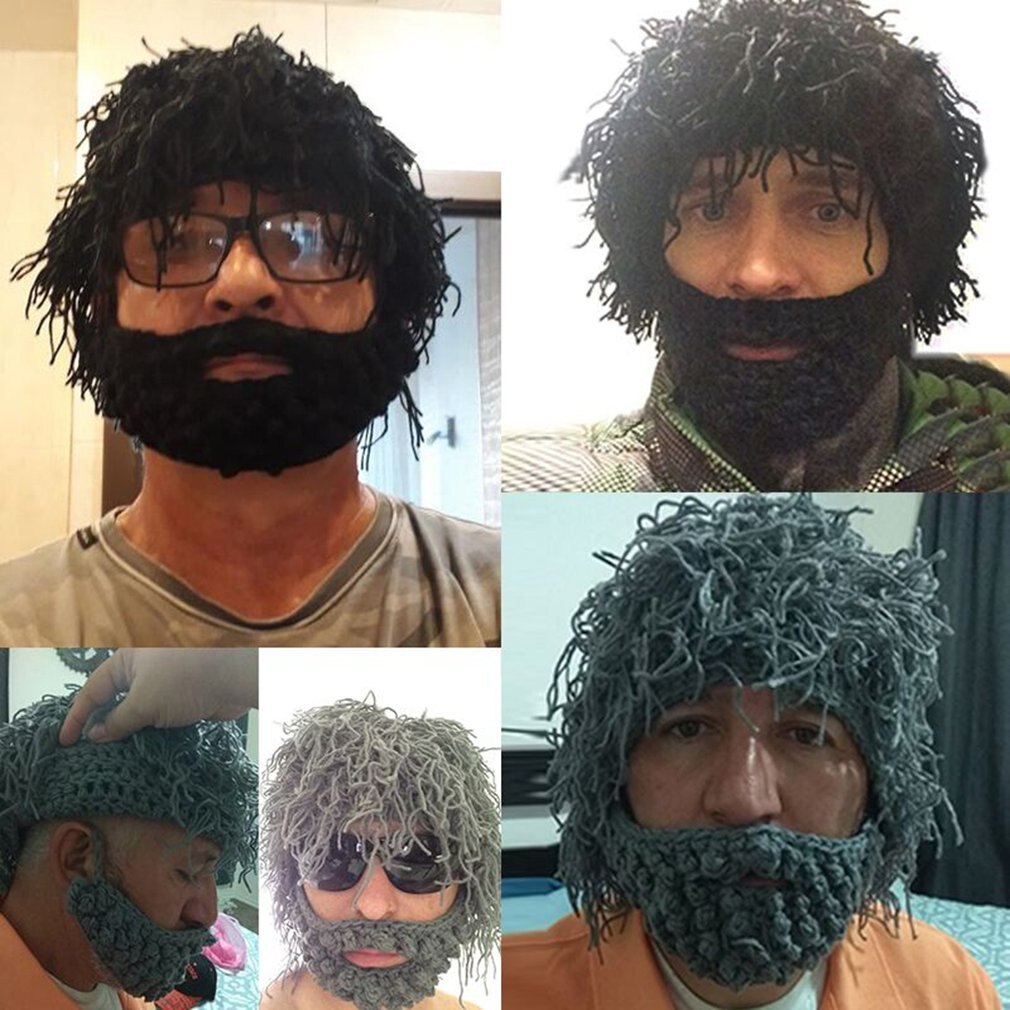 Handgemaakte gebreide heren winter haak snor baard muts mutsen gezicht kwast fiets masker ski warme muts grappig