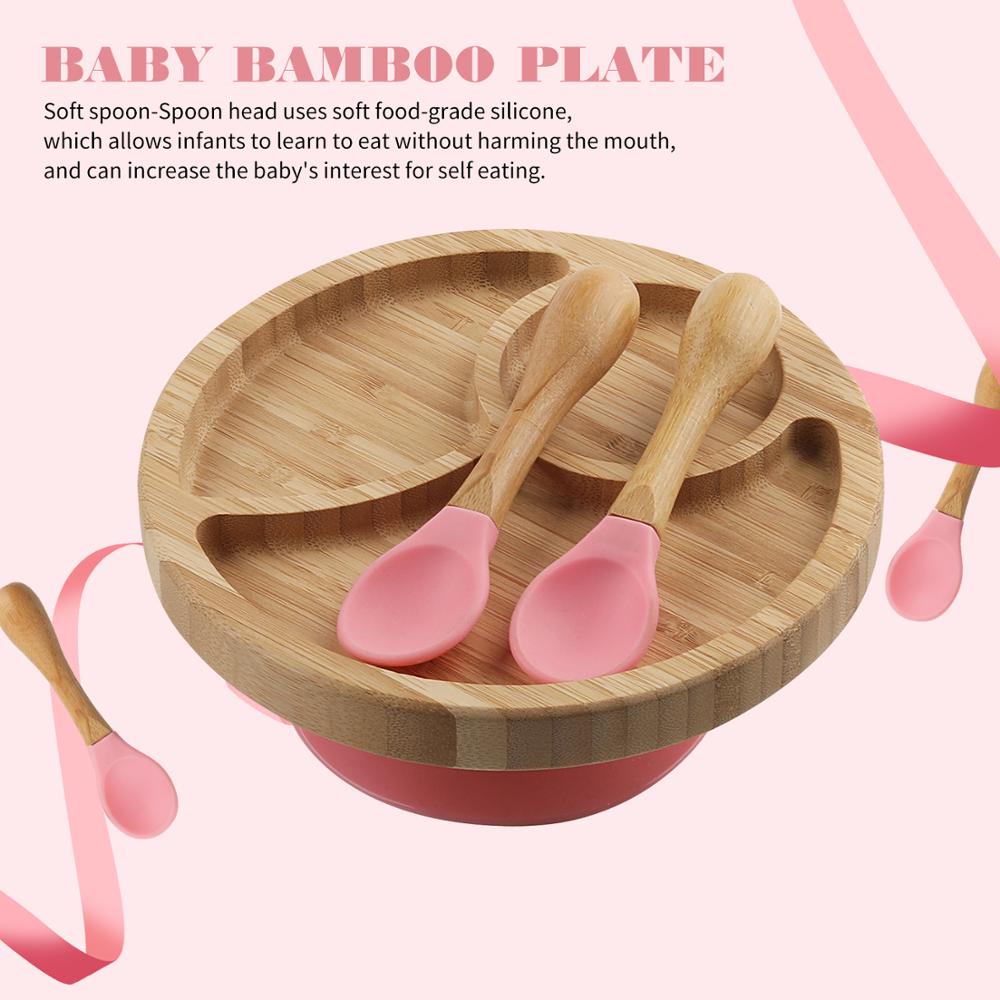 Baby Feeding BowlBaby Dinner fixed Plate Wooden Snack Plate Cutlery Child Feeding Tableware Children Dishes Rice Feeding: Pink