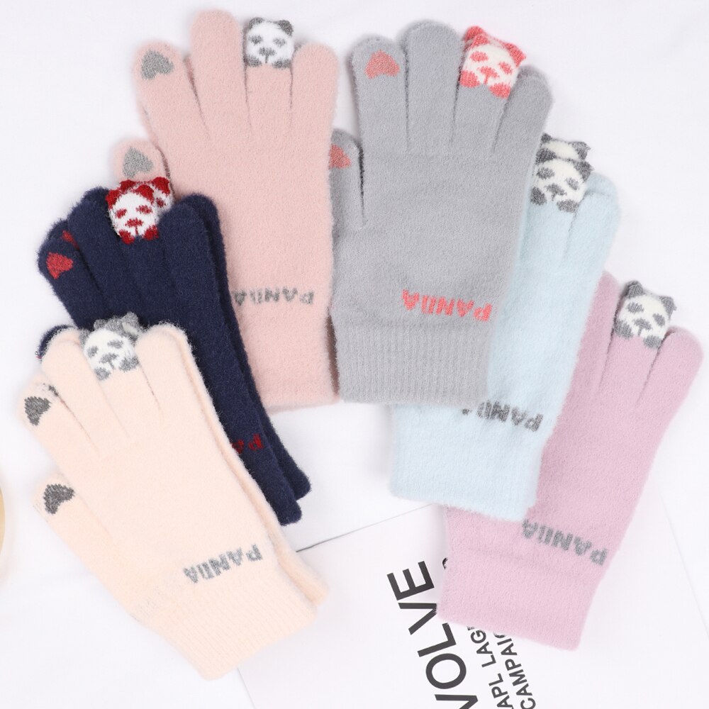 Słodki kreskówka koty rękawiczki damskie dziewczęce zimowe ciepłe rękawiczki zagęścić dzianinowe pełne mitenki rękawiczki robić ekranu dotykowego