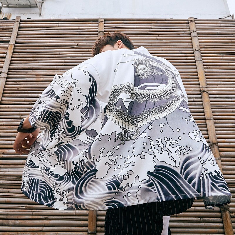 Kimono Men Japanese Kimono Traditional male kimono cardigan men harajuku streetwear samurai costume yukata male haori obi FF2825: 2 / L
