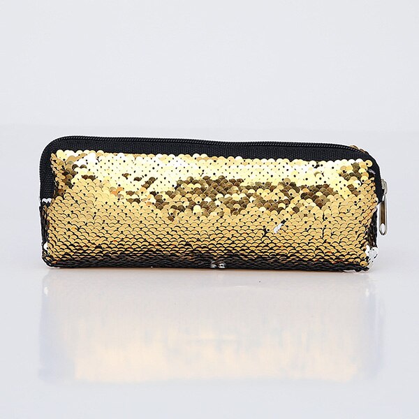 Estuche holográfico de lentejuelas para lápices, material escolar, suministros para lápices, kalem kutusu kawaii: Golden