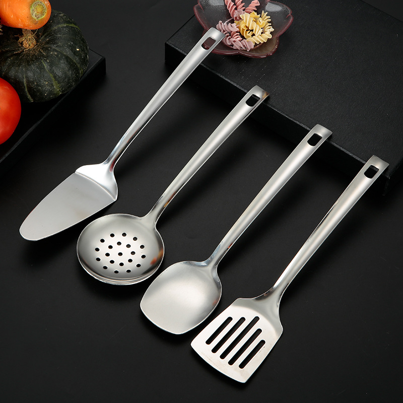 Utensílios de cozinha de aço inoxidável, polido, pendurado, prata, escorredor, sopa, fritura, espátula, acessórios domésticos simples