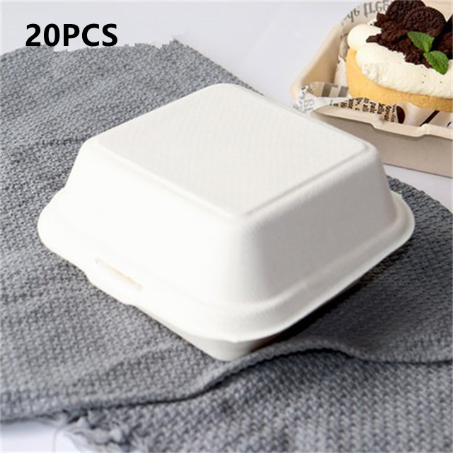 50Pcs Reusable Bento Box Food Containers Eco-Friendly Fruit Hamburger Dessert Cake Bento Box Microwavable Portable Lunch Boxes: 20PC White