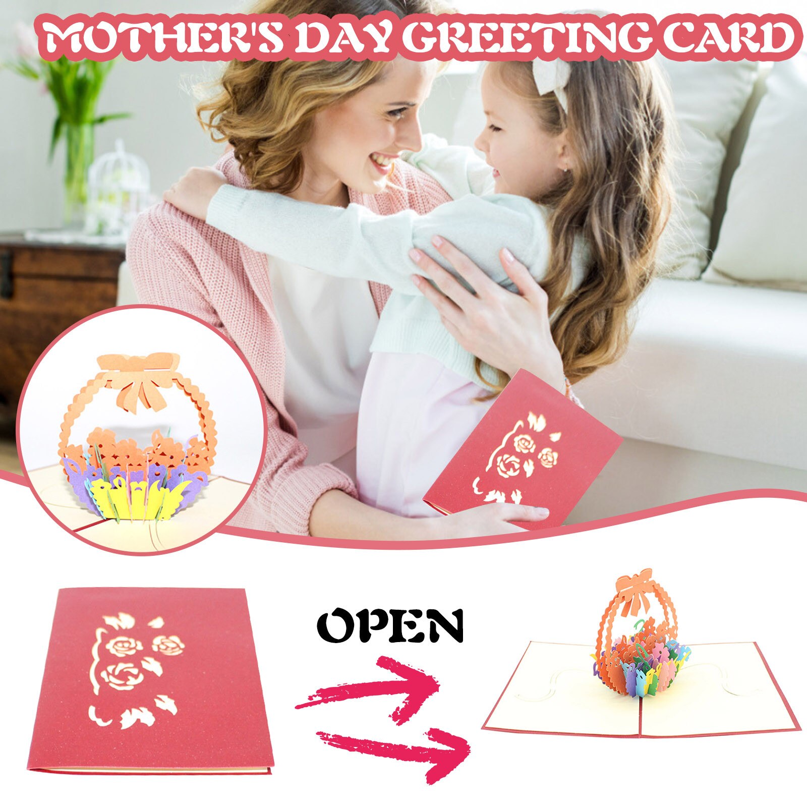 3D Mother's Day Card Handmade Paper Greeting Cards Decor Blessing Card for Mother Party Greeting Invitations Cards