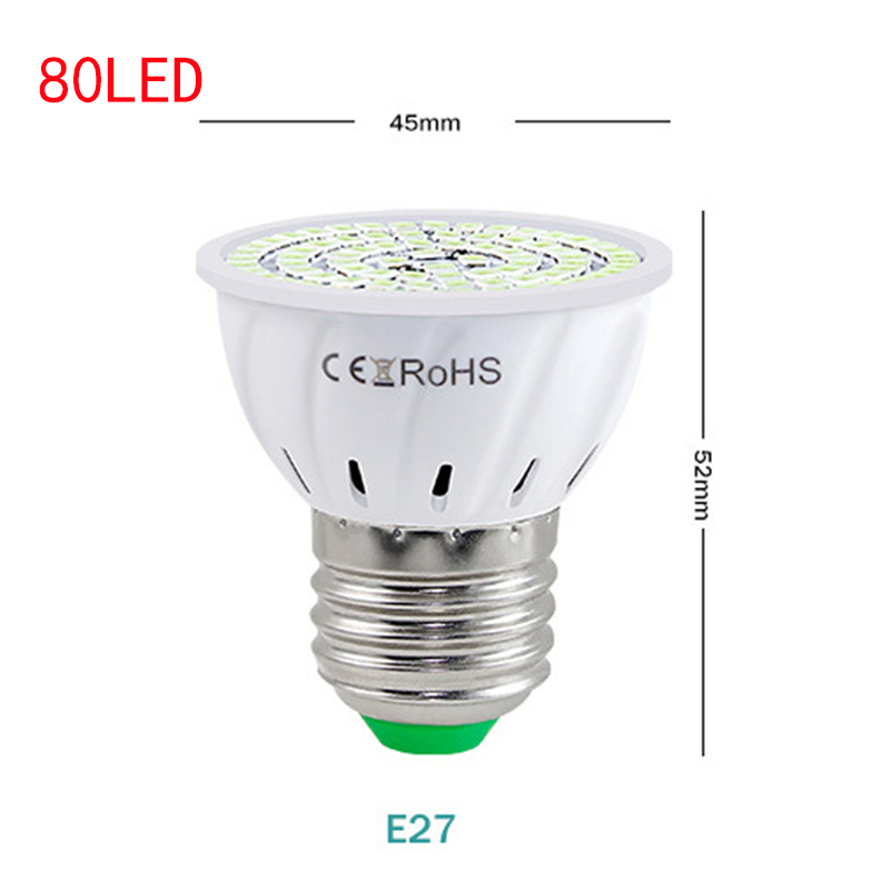 Ultraviolet germicidal lamp UV E27 Ultraviolet UVC Light GU10 MR16 Sterilization Lamp Cup Corn Bulb Disinfection Lamp Kill Mites: E27 80LED