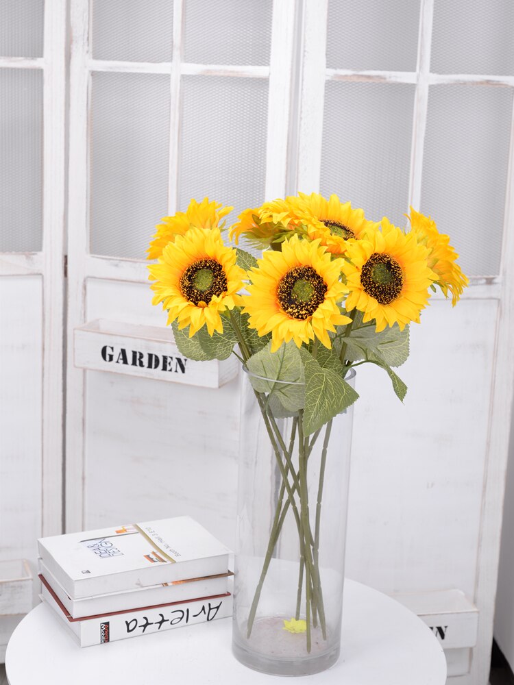 Kunstig solsikke gul solsikke bukett silke blomst kunstig blomst gjør-det-selv hjemmedekorasjon hagefest dekor