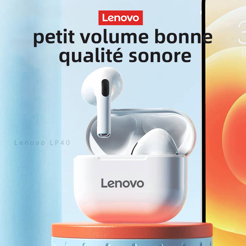 5pz Lenovo LP40 Auricolari Bluetooth Auricolare senza fili Doppia riduzione del rumore stereo basso tocco controllo pausa lungo 230mAh Xiaomi
