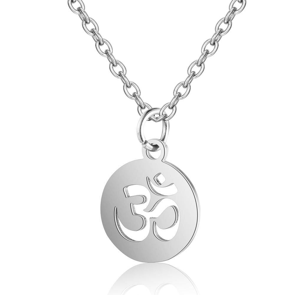 316L Stainless Steel OM Symbol Pendant Necklace Gold Steel Tone OM Yoga Long Chain Necklace Jewelry for Women Men Jewelry