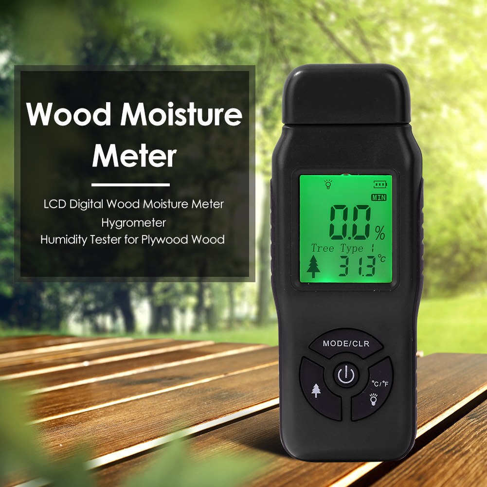 Digital Moisture Meter Tester Two Pins Wood Moisture Meter Wood Humidity Tester Damp Detector with LCD Display Probe
