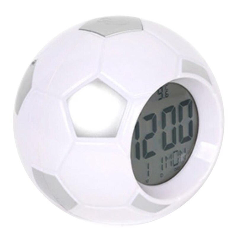 Night Light with Football Clock Digital Back Light Table Lamps Desk Soccer Alarm Clock for Bedroom Lighting Lamps: Silver