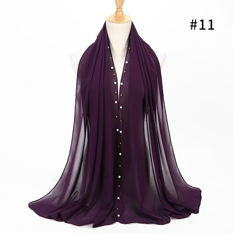 Bubble chiffon scarf plain shawls Golded Beaded pearl scarf Big Solider Color foulard femme hijab muslim scarf 20 color 180*75cm: color 11 purple