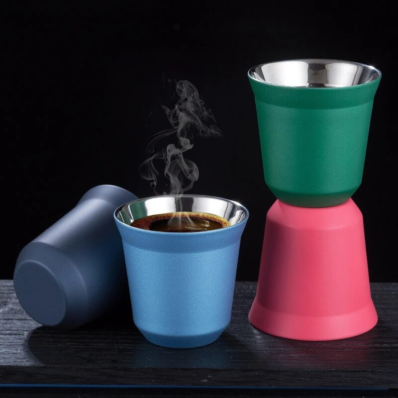 304 Double-layer Coffee Cup Mug Stainless Steel Wine Beer Cups Insulation Anti-scalding Drinking Table Coffee Tea Cup 80ML
