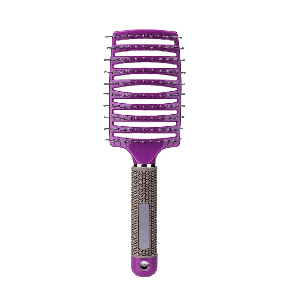 Ribs Comb Hairbrush Big Bent Comb Wet Plastic Nylon Massage Hair Care men Styling Hair Combs Hair Accessories: Purple