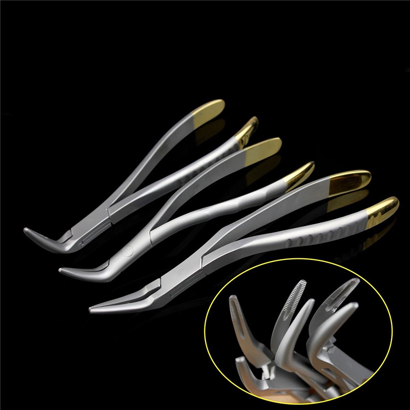 Pinzas de extracción de dientes para fragmentos de raíces de odontología, instrumento Dental curvo, herramienta mandibular maxilar